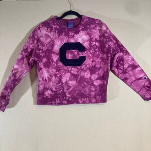 Champion Reverse Weave Crewneck Women's Large Pink Tie Dye Embroidered Big C‎